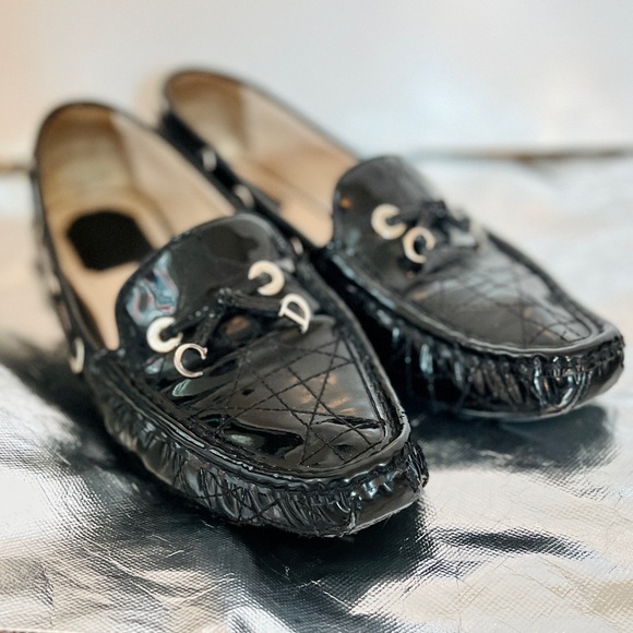 Dior Black Cannage Patent Leather Bow Slip-On Loafers size 38.5 - Picture 3 of 11